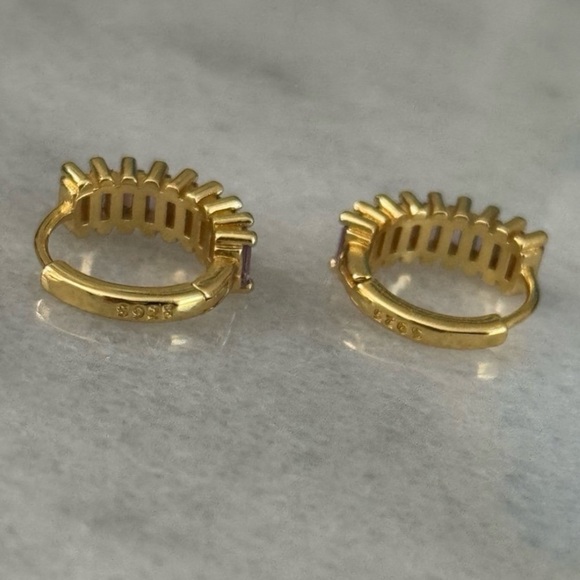Gold Purple Thick Huggie Hoop Princess Earrings - Picture 4 of 4